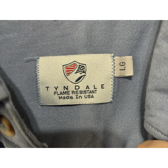 Tyndale FR Flame Resistant Shirt Mens Sz L Blue Pockets Workwear Utility USA - Picture 4 of 9